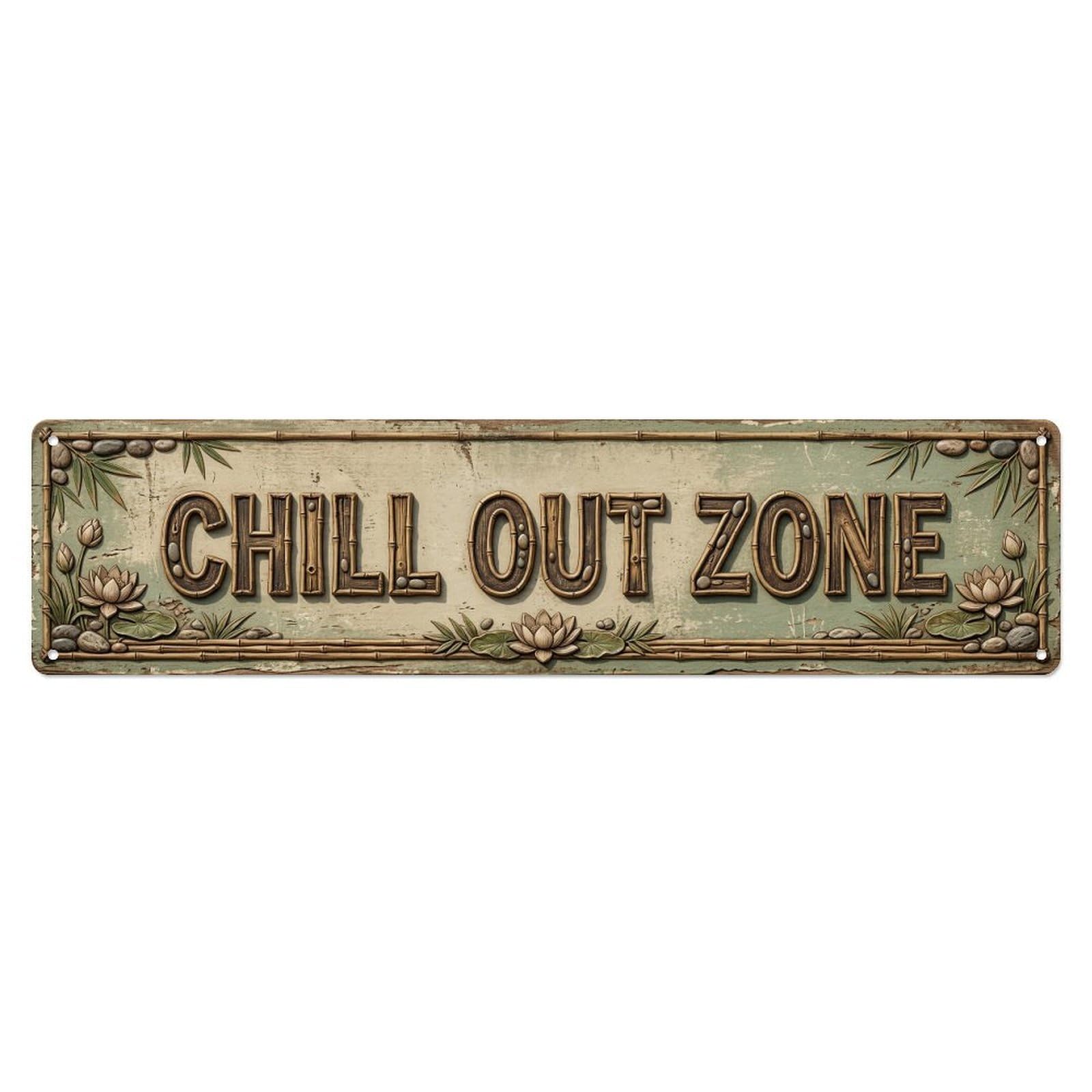 Chill Out Zone Faded Retreat 8 Metal Tin Skinny Sign Plaque Wall Decor for Cafe, Club Bar, Office, Home Garden Metal Poster 4x16Inch