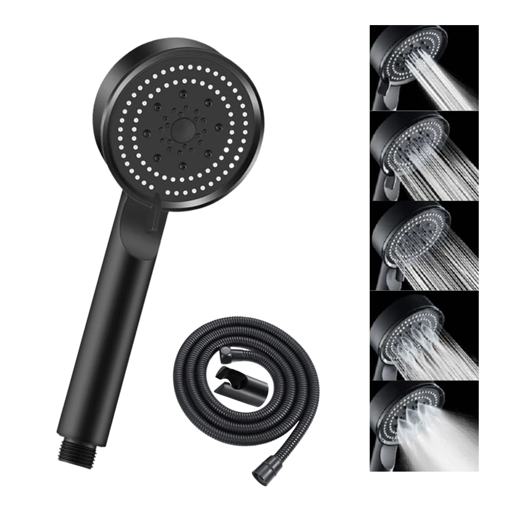 ZAP | 9-Inch High Pressure Handheld Shower | 5 Spray Modes | Multi-Functional Water Flow | With 1m Shower Hose Pipe | Sleek Black Finish | Bathroom Hand Shower