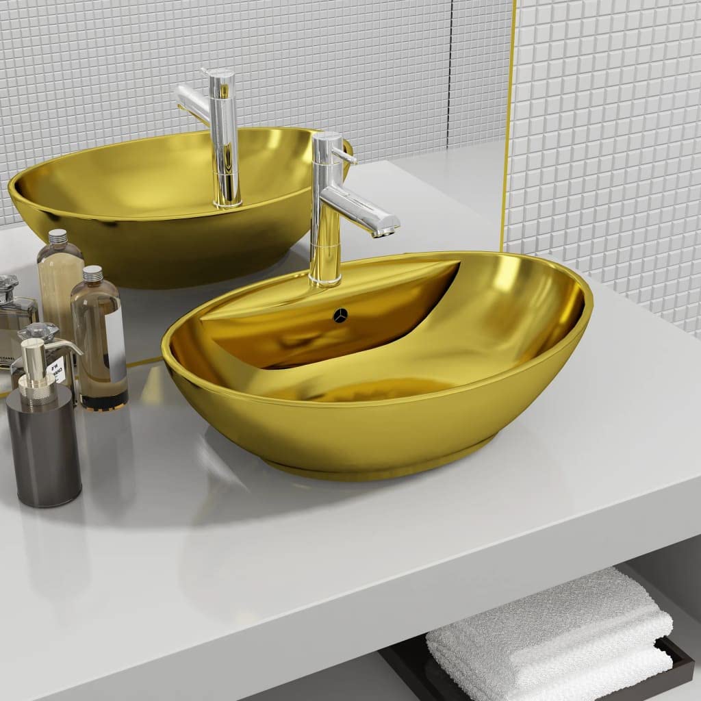 vidaXL Lavabo con Troppo Pieno Lavandino Lavabo da Posare Montare Bagno Interno Bagno Bagno Bagno Cabina WC Casa 58,5x39x21 cm Ceramica