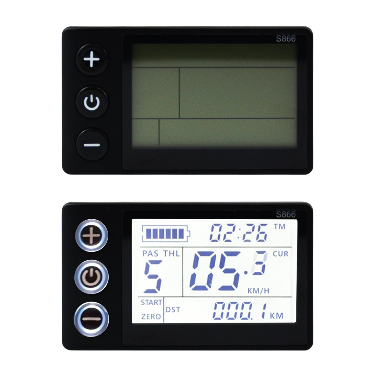 Pantalla LCD para Bicicleta eléctrica S866, medidor de Pantalla para Bicicleta eléctrica E de 5 Pines y Conector Impermeable, 24 V 36 V 48 V Panel de Control de velocímetro y odómetro para Scooter