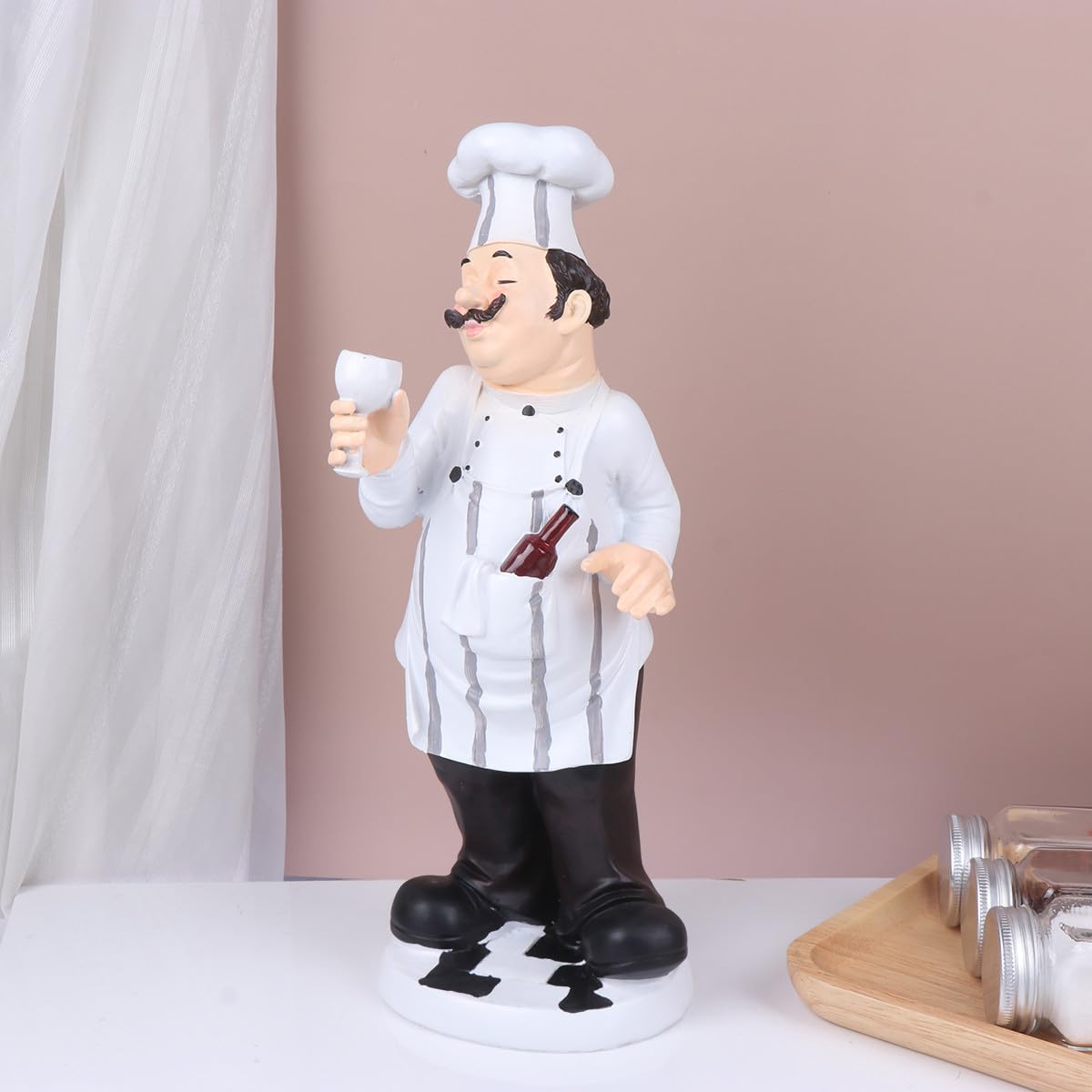 Artibetter Statua Chef in Resina Stile Europeo Bianco da Tavolo per Cucina e Bistro, Scultura Mini Cuoco Base Stabile per Decorazione Casa e Locale