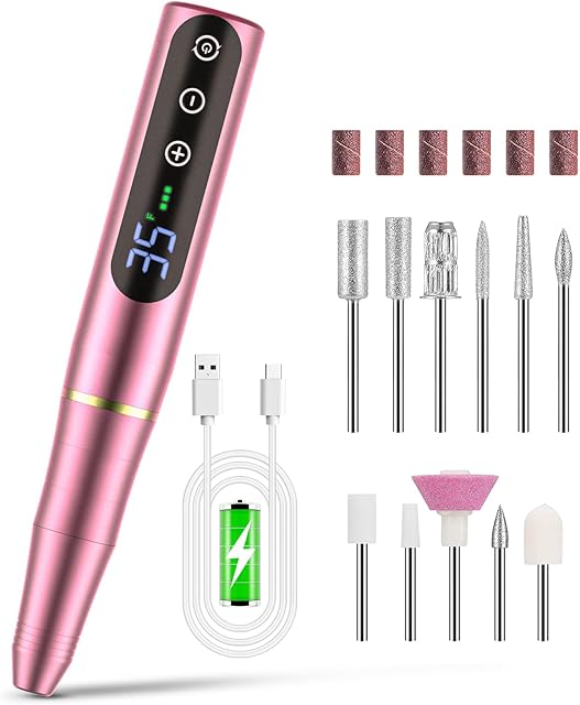 Nail Drill NAILGIRLS Rechargeable Cordless Nail Drill Machine, Portable Electric Nail Drill 35000RPM Professional Electric Nail File for Acrylic Gel Nails, Efile Manicure Pedicure Polishing, Pink