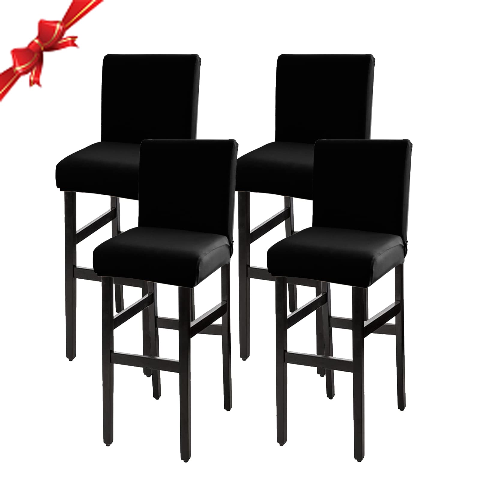 Jaotto Coprisgabelli Cucina con Schienale 4 Pezzi,Fodere Coprisedia Elasticizzati con Schienale Basso Universale,Copertura per Sgabello Alto Quadrato per Bar Caffettiere Bancone(Nero,4 Pezzi)