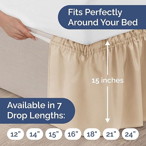 Miniatura 4 de CGK Linens - Falda de cama envolvente con volantes, color crema, para camas de tamaño matrimonial con altura de 15 pulgadas sin arrugas, plisada con