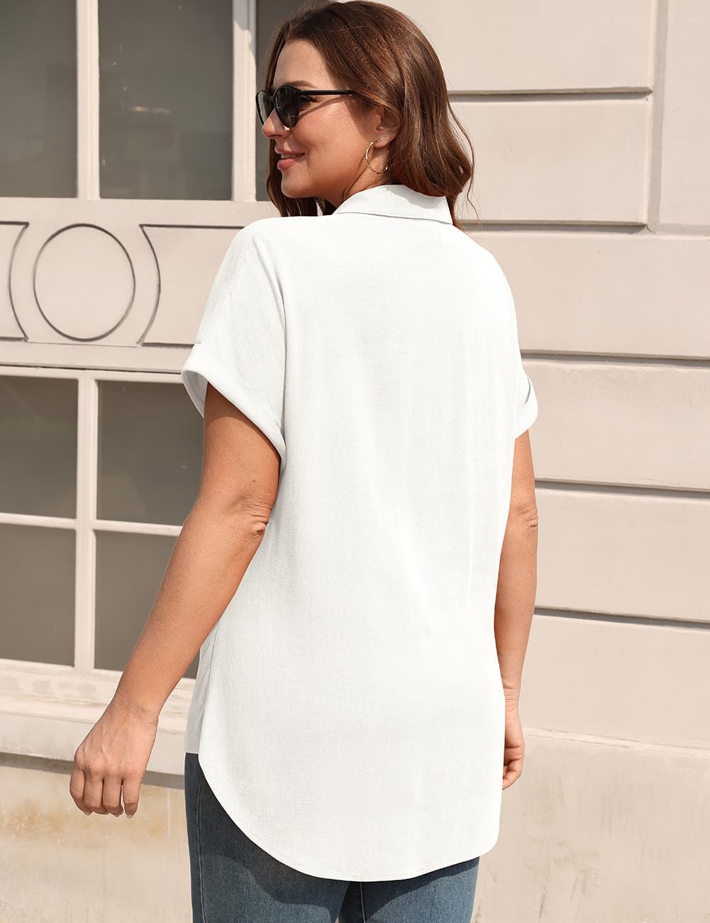 TARSE Women Linen Shirt Tie Front Button Down Shirt Collared Short Sleeve Blouse Casual Summer Tops - Image 5