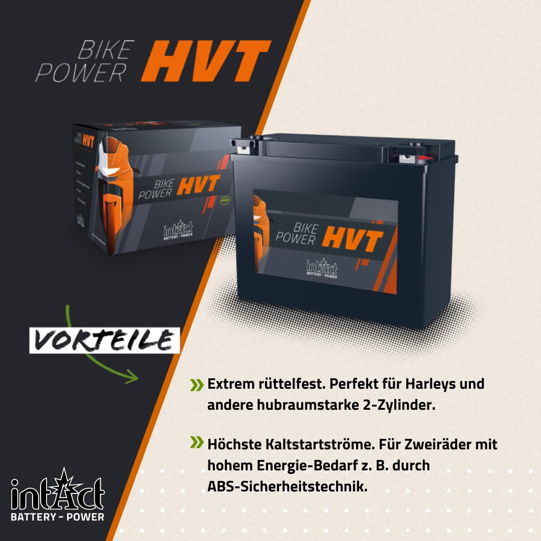 intAct - HVT-03 MOTORRADBATTERIE - Motorrad Batterie perfekt für Harley Davidson & andere hubraumstarke 2-Zylinder. Bike Power HVT-03, CTX14L-BS, 65958-04A, 12V Batterie, 14 AH, 250 A. 150x87x145mm