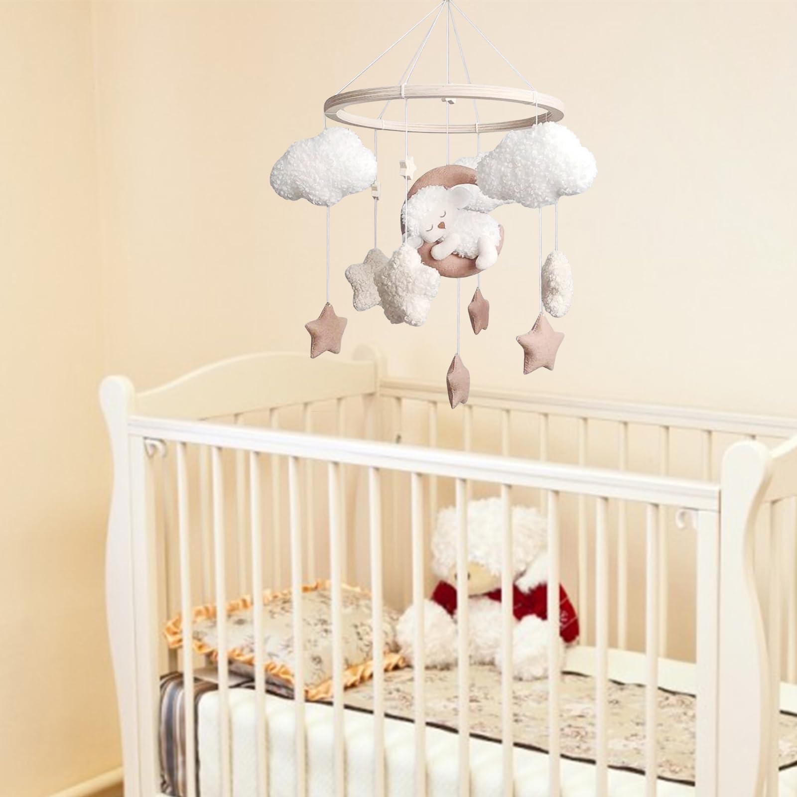 Campana de cama móvil para bebé con ovejas, estrellas, nubes, luna, niña, móvil para cuna, cuna (BB)
