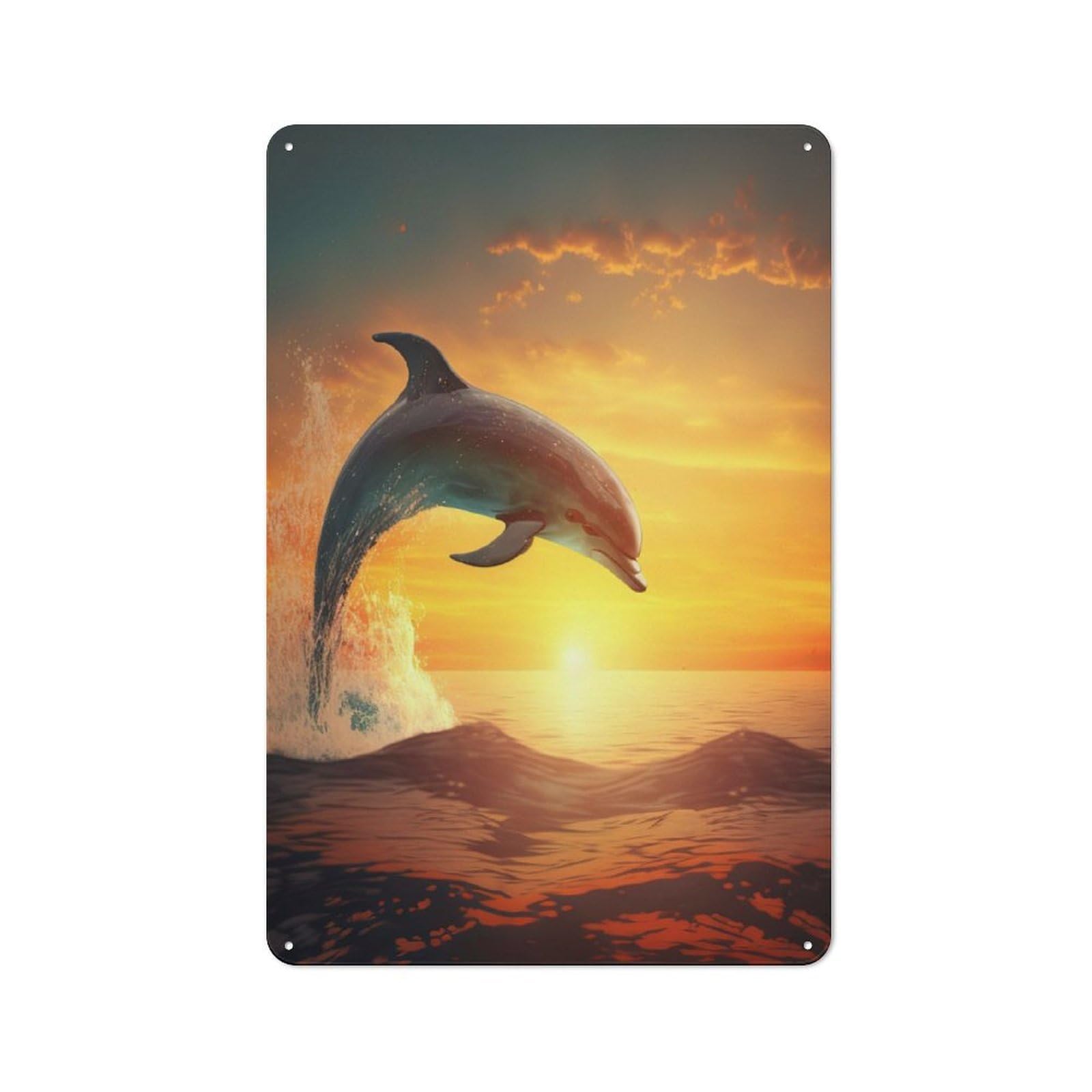 Junmoney Dolphins Jumping For Hobby Room Or Studio, Rustic Metal Sign 30X20cm, For Creative Interior Collectors Refreshing A Room In Autumn