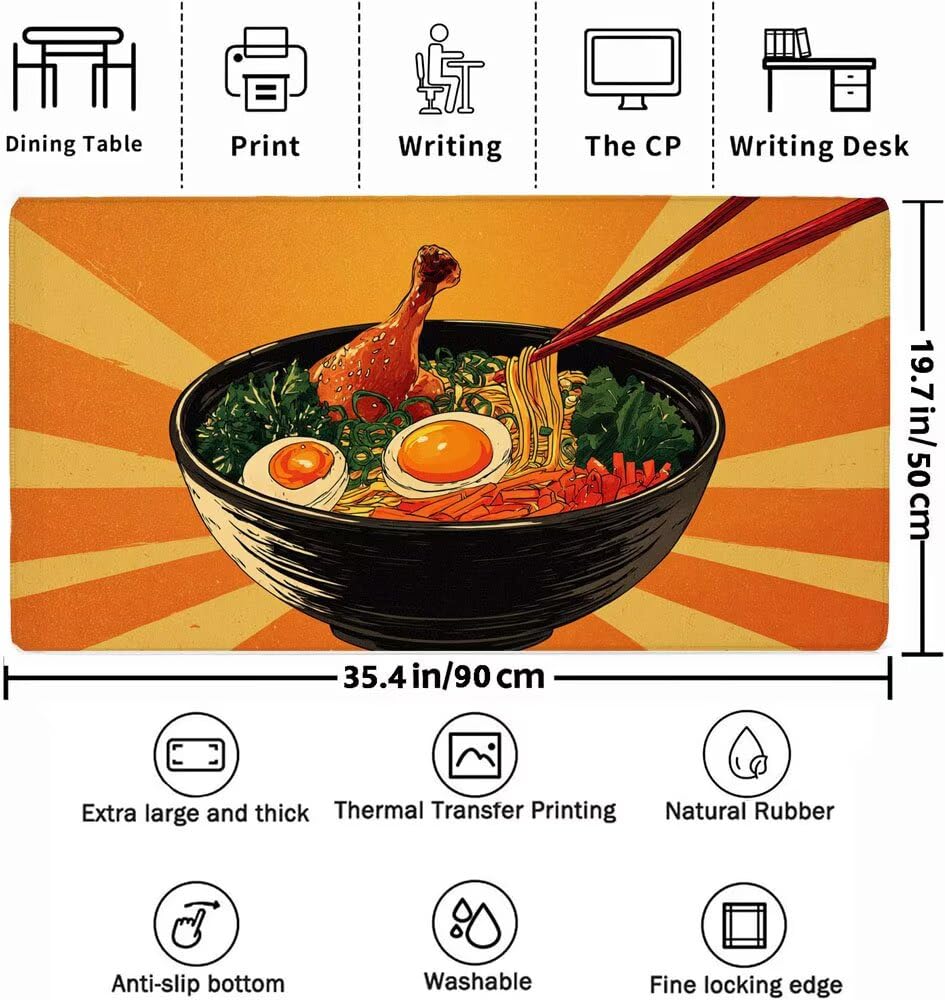 food Podkładka pod mysz XXL, 900 x 500 x 3 mm, do gier, duża pomarańczowa, akcesoria biurowe, mata na biurko, wodoodporna antypoślizgowa gumowa podstawa, gładka powierzchnia z tkaniny, nadaje się do