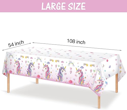 Miniatura 2 de Tiamon Mantel desechable de unicornio de 3 piezas, manteles rectangulares de plástico más grandes para baby shower, suministros de fiesta temática