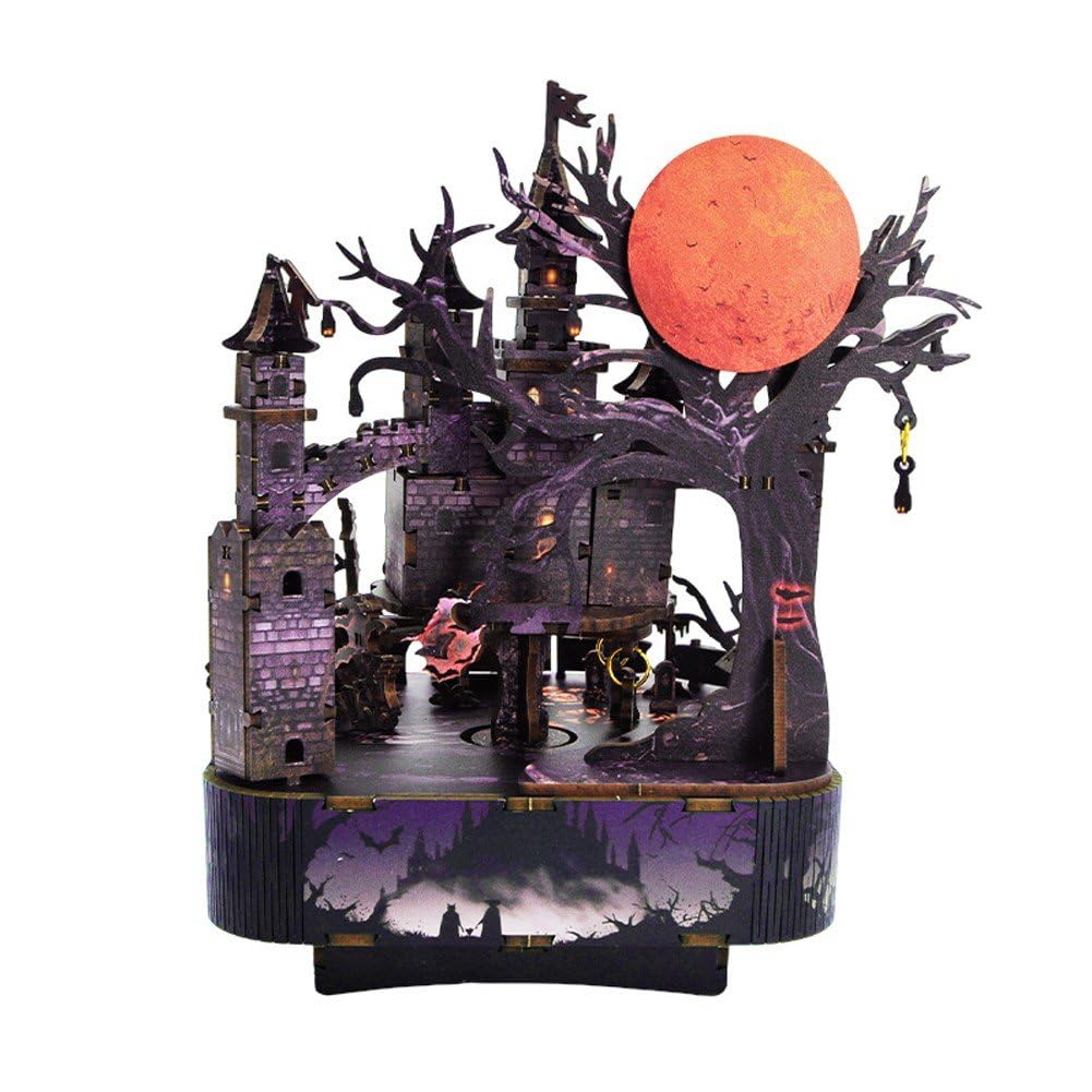 Carillon in Legno Fai Te, Puzzle 3D in Legno per Adulti, Modello di Carillon a Tema Halloween, Kit di Costruzione Fai Te, Artigianato, Regalo