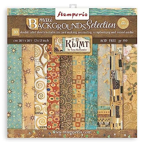 Stamperia SBBL101 Scrapbooking Pad 10 Sheets cm 30,5x30,5 (12'x12') Maxi Background Selection-Klimt, Papier, Mehrfarbig, 30.5 x 30.5 (12' x 12')
