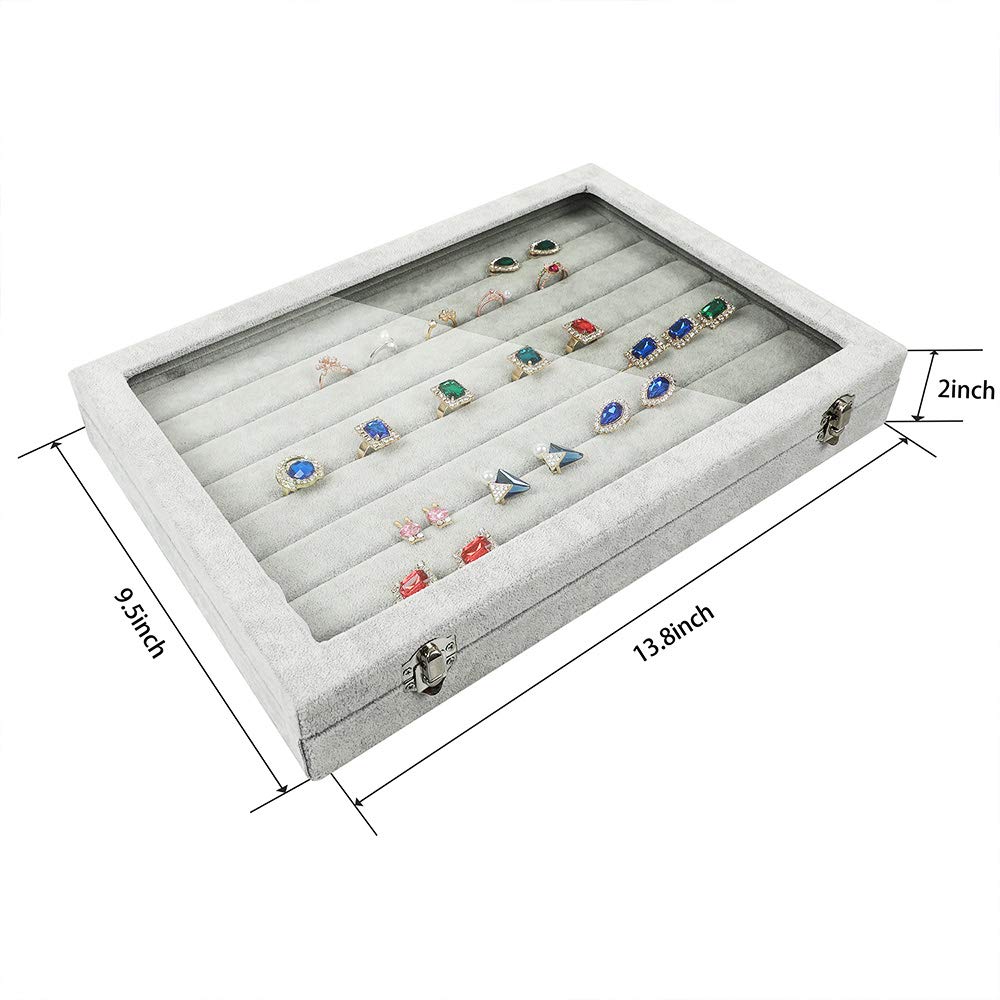 Tissting Organizador De Anillos, Vitrina Exhibidor De Joyería Con Tapa Transparente 7 Ranuras Terciopelo Para Almacenamiento Y Exhibición De Joyas