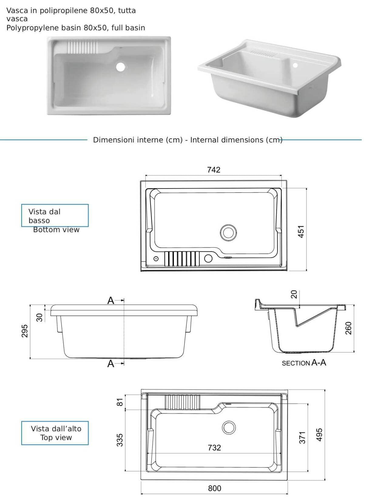 Negrari Arcobaleno Lavatoio Interno Misura 80x50 L80 P50 H85 cm Bianco Mobile Nobilitato Idrofugo Legno Vasca Resina Asse Lavaggio Polipropilene Sifone Autopulente Troppopieno Piedini Regolabili