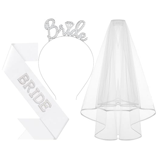 3Pcs Bride to Be Headband with Sash and Veil for Bachelorette Party