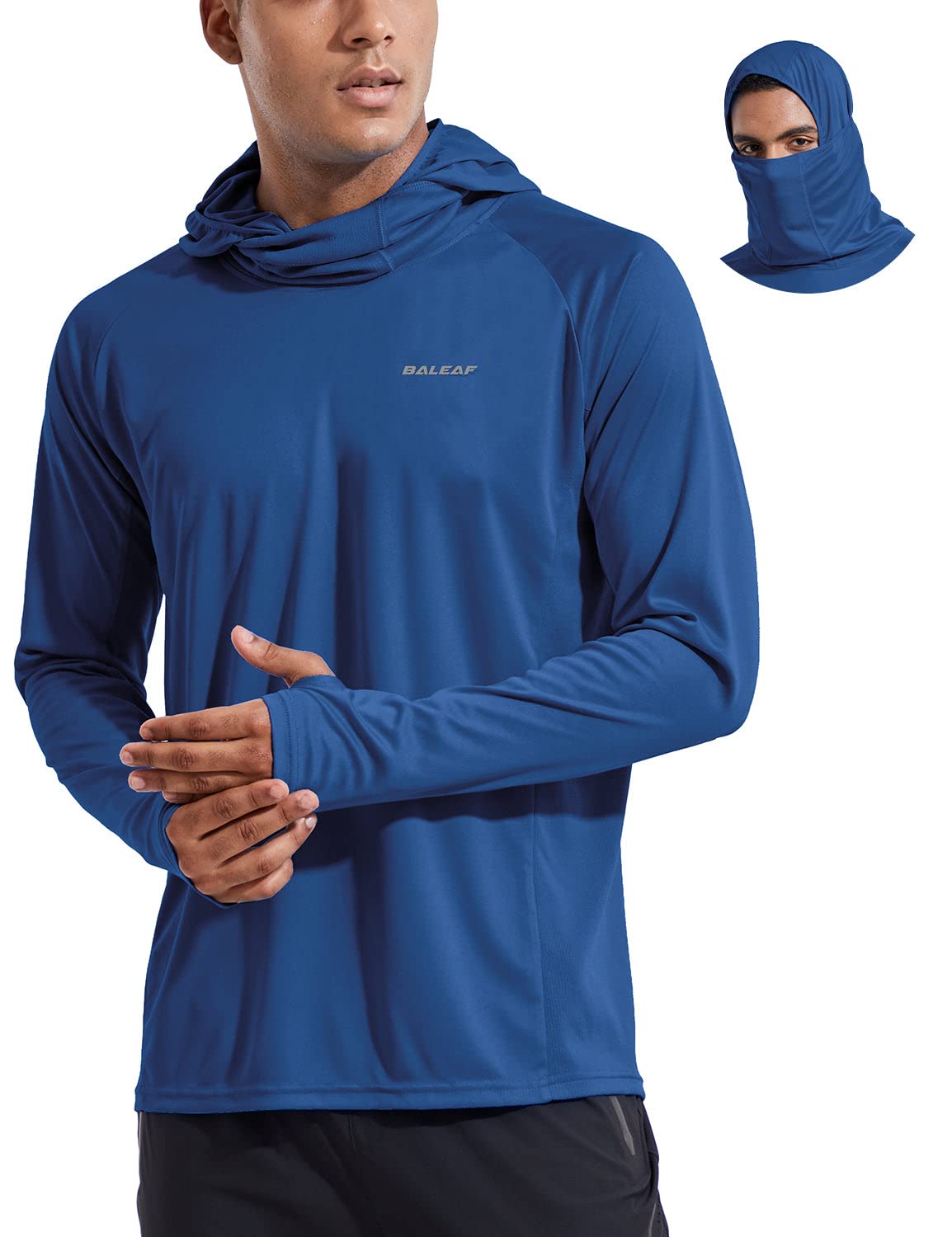 baleaf Men's Sun Protection Hoodie Shirt UPF 50+ Long Sleeve UV SPF T-Shirts with Mask Rash Guard Fishing Lightweight