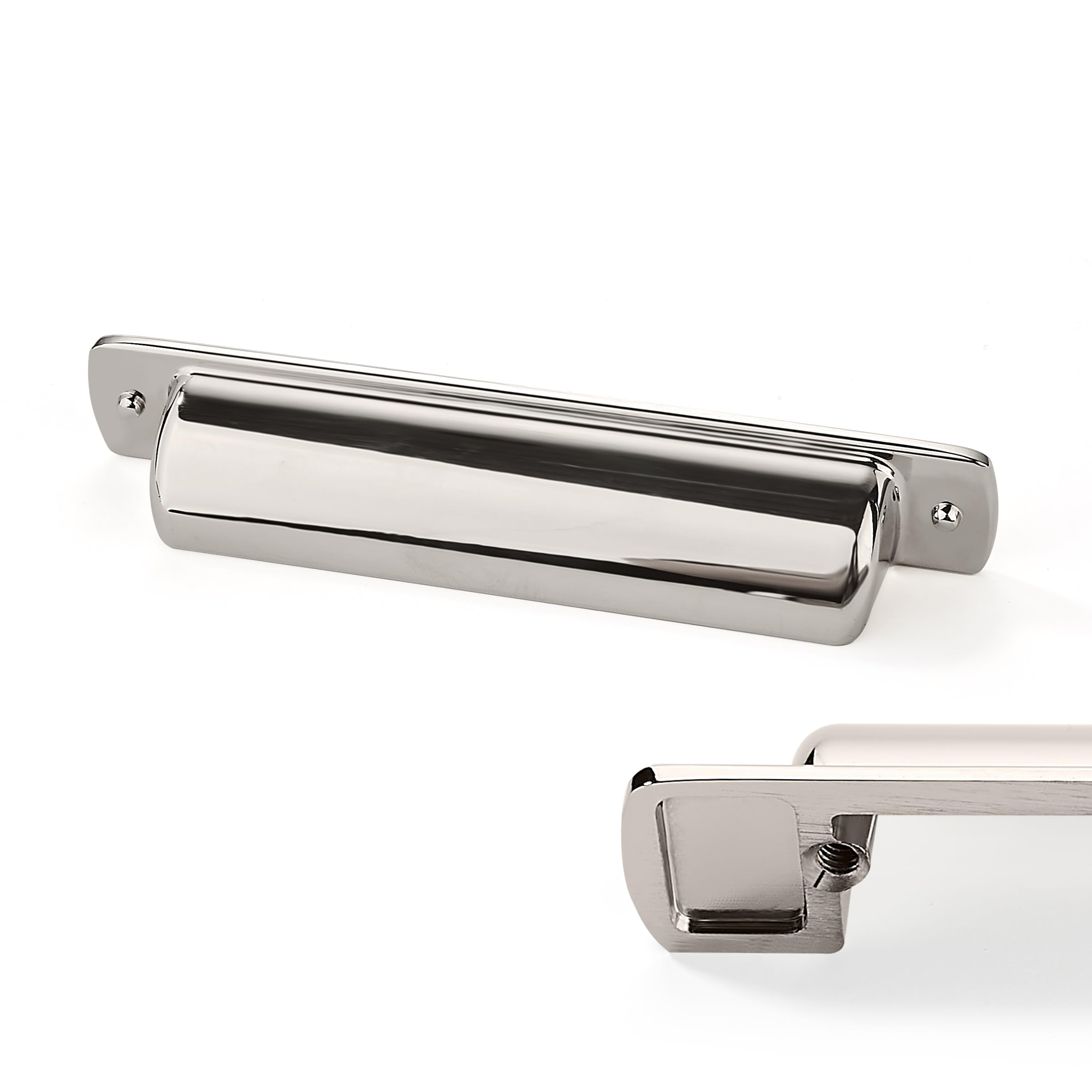 CABDM 6 Pack Cup Pulls 3-3/4"(96mm) Center to Center Drawer Pulls Polished Nickel Cabinet Cup Pulls Kitchen Cabinet Hardware Cabinet Handles Bin Cup Drawer Handles Knobs.