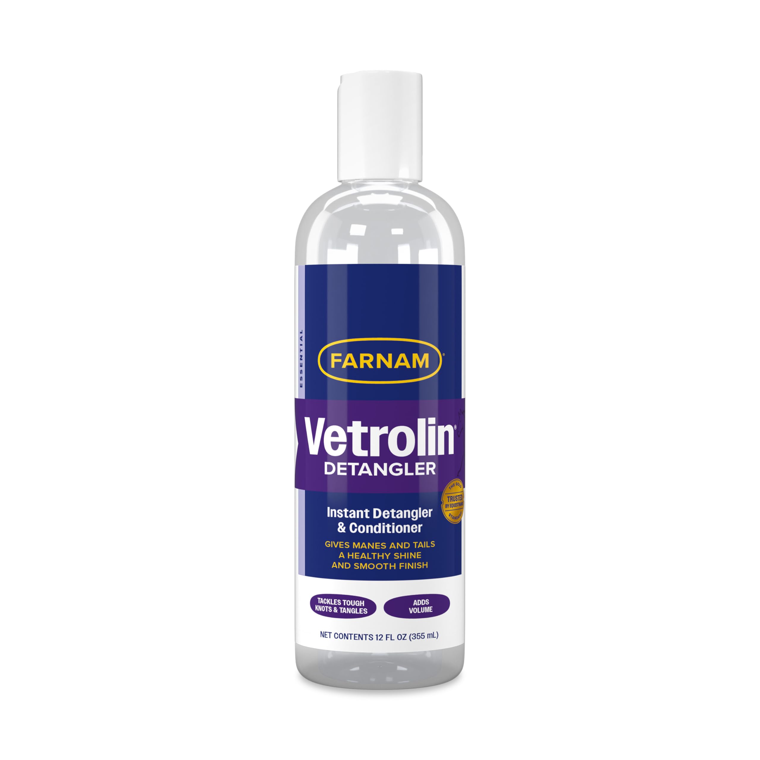 Farnam Vetrolin Concentrated Instant Horse Detangler and Conditioner for Mane and Tail, Use on Horses or Dogs, Removes Tangles and Adds Volume, 12 Oz.
