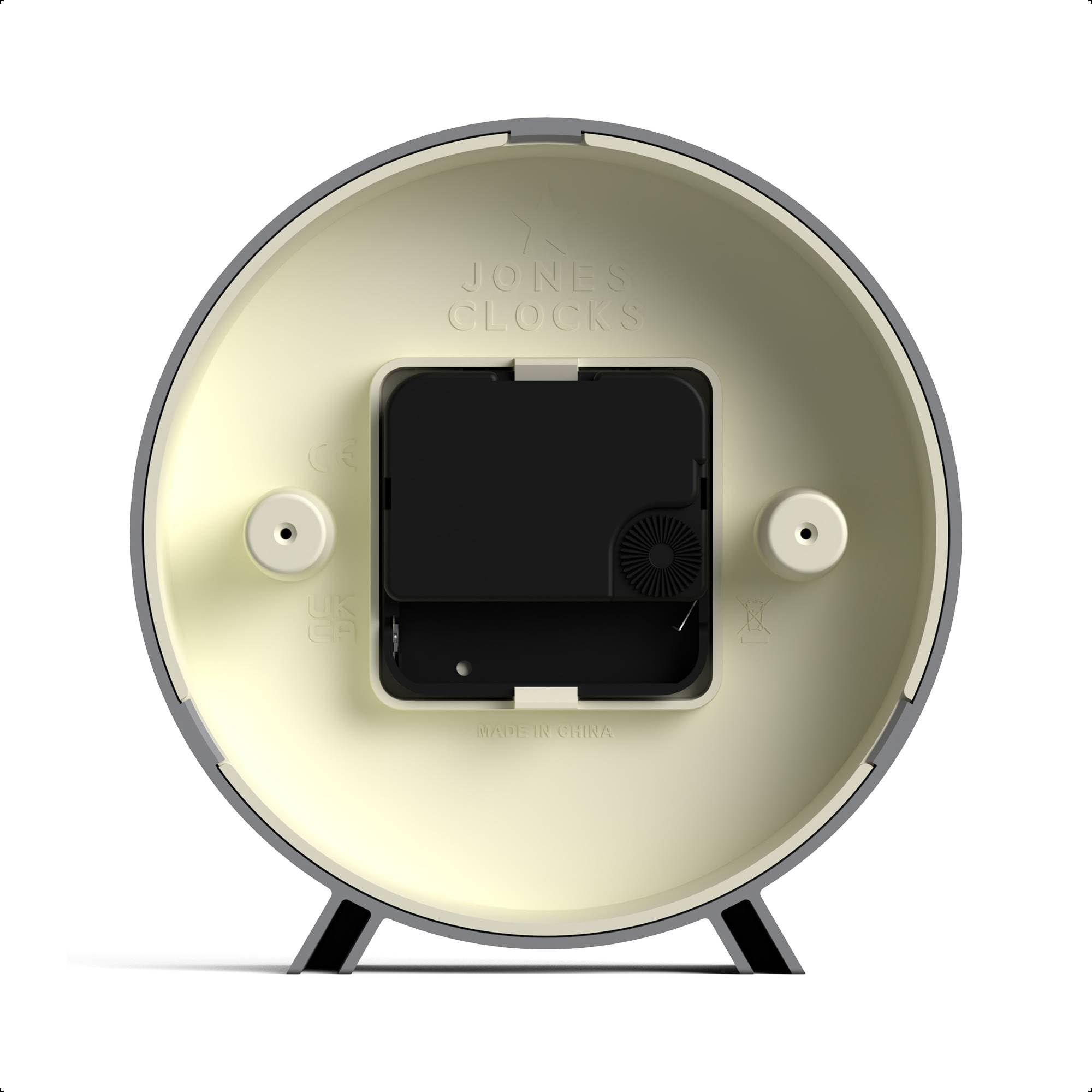 JONES CLOCKS® Venus Schreibtischuhr | Modernes runddesign | Grau | Stilvoller Retro-Look für Regal, Tisch, kaminsims oder nachttisch