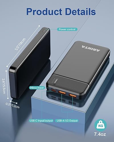 Miniatura 8 de Cargador portátil Power Bank de 10000 mAh PD 22.5 W, batería ultra delgada con entradasalida USB-C, compatible con iPhone 16 15 14 13 12, Galaxy S24