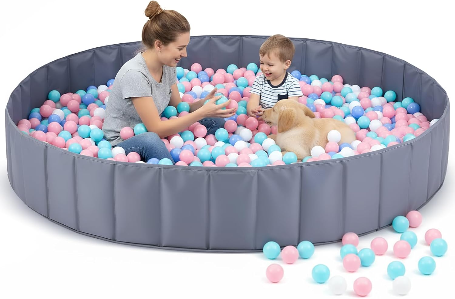 72 x 12 Extra Large Kids Baby Ball Pool, Jumbo Ball Toddlers Game Activity Pit, Hold Over 2000 Balls, Round Folding Portable Play Pit Indoor and Outdoor, Balls Not Include(Grey)