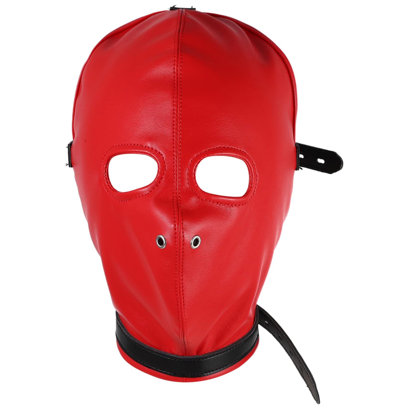 TTAO Leather Full Face Mask Gothic Prom Two Holes Head Cover Adjustable Hollow Out Head Hood For Club Red B One Size