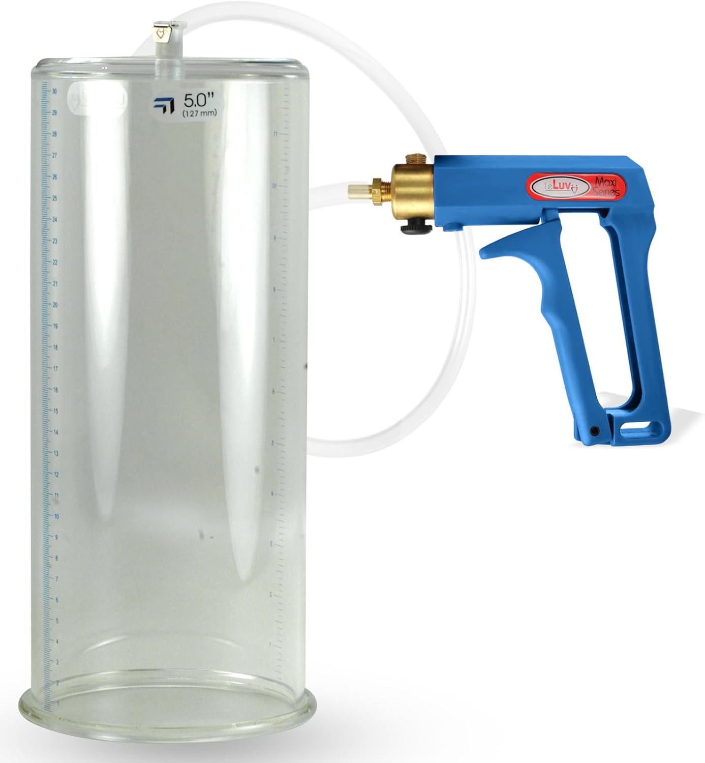 LeLuv Penis Pump Maxi Blue Handle with Clear Hose - 12 Inch Length x 5.00 inch Diameter Cylinder