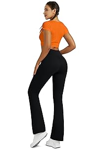 Boerfmian Flare Leggings for Women Yoga Pants with Pockets High Waisted Crossover Flare Leggings Bootcut Casual Yoga Pants