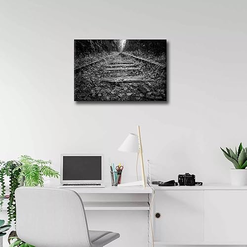 Vista 312 de 1 lienzo decorativo para pared, ferrocarril a través del bosque de pinos con niebla, decoración moderna para el hogar, sala de estar, arte de pared