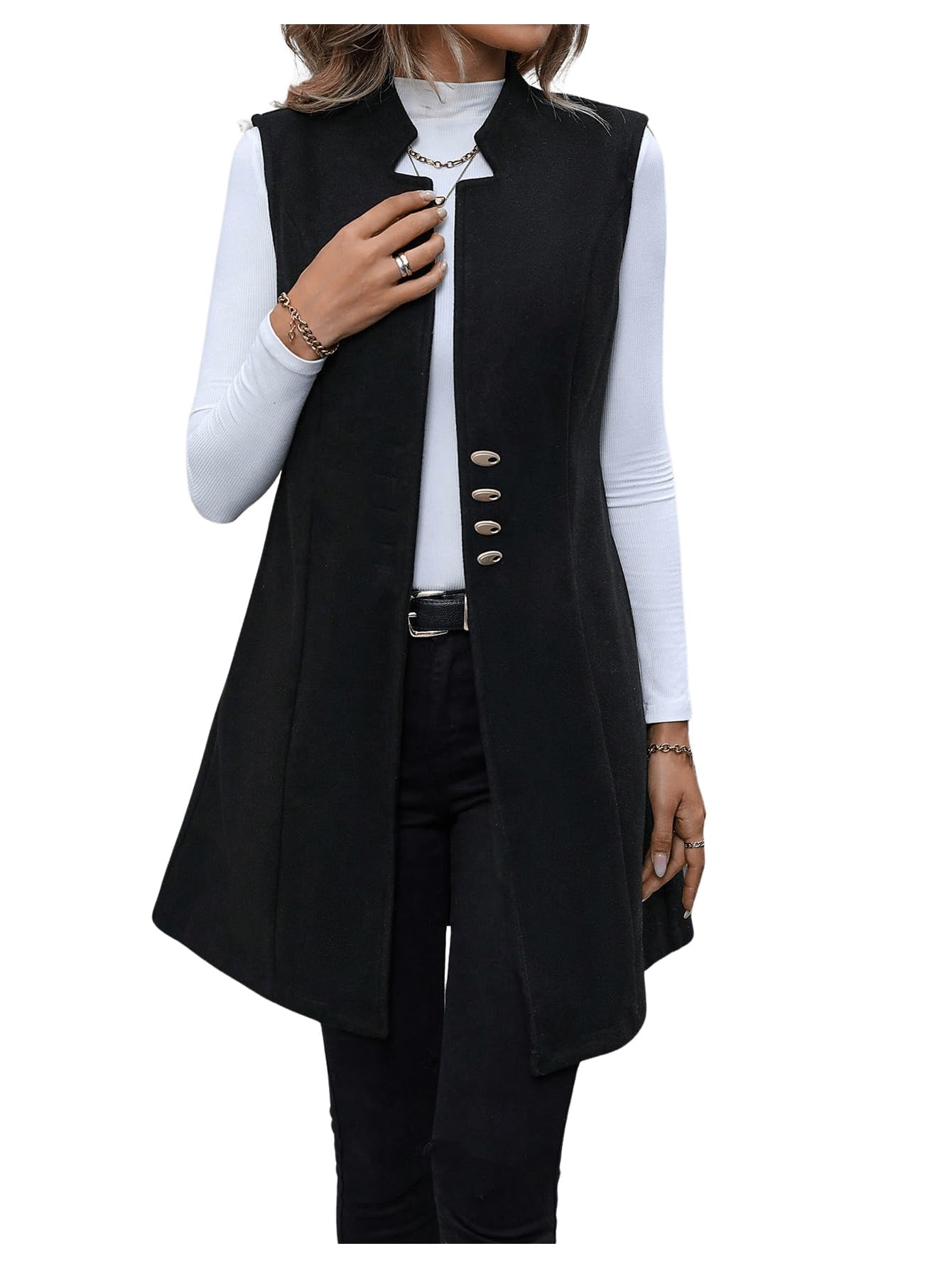 GORGLITTER Womens Sleeveless Long Blazer Vest Open Front Elegant Business Work Cardigan Jacket Coat Fall Trendy 2025