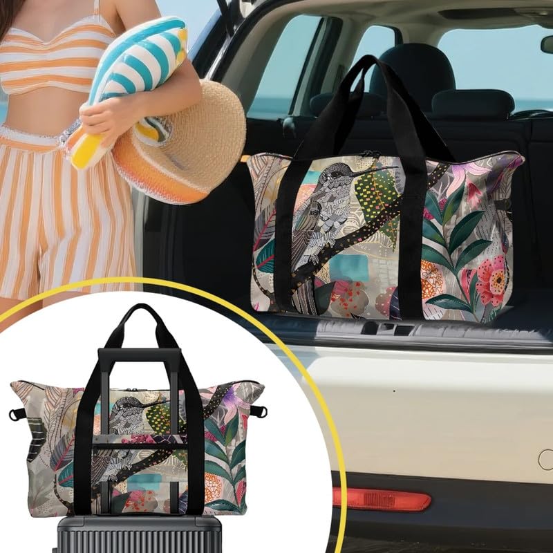 Forest Bird Painting Weekender Bags for Women, Vintage Drawing Hummingbird Birds Duffel Bag Personal Item Travel Bag for Gym, Overnight,and Airline Travel3