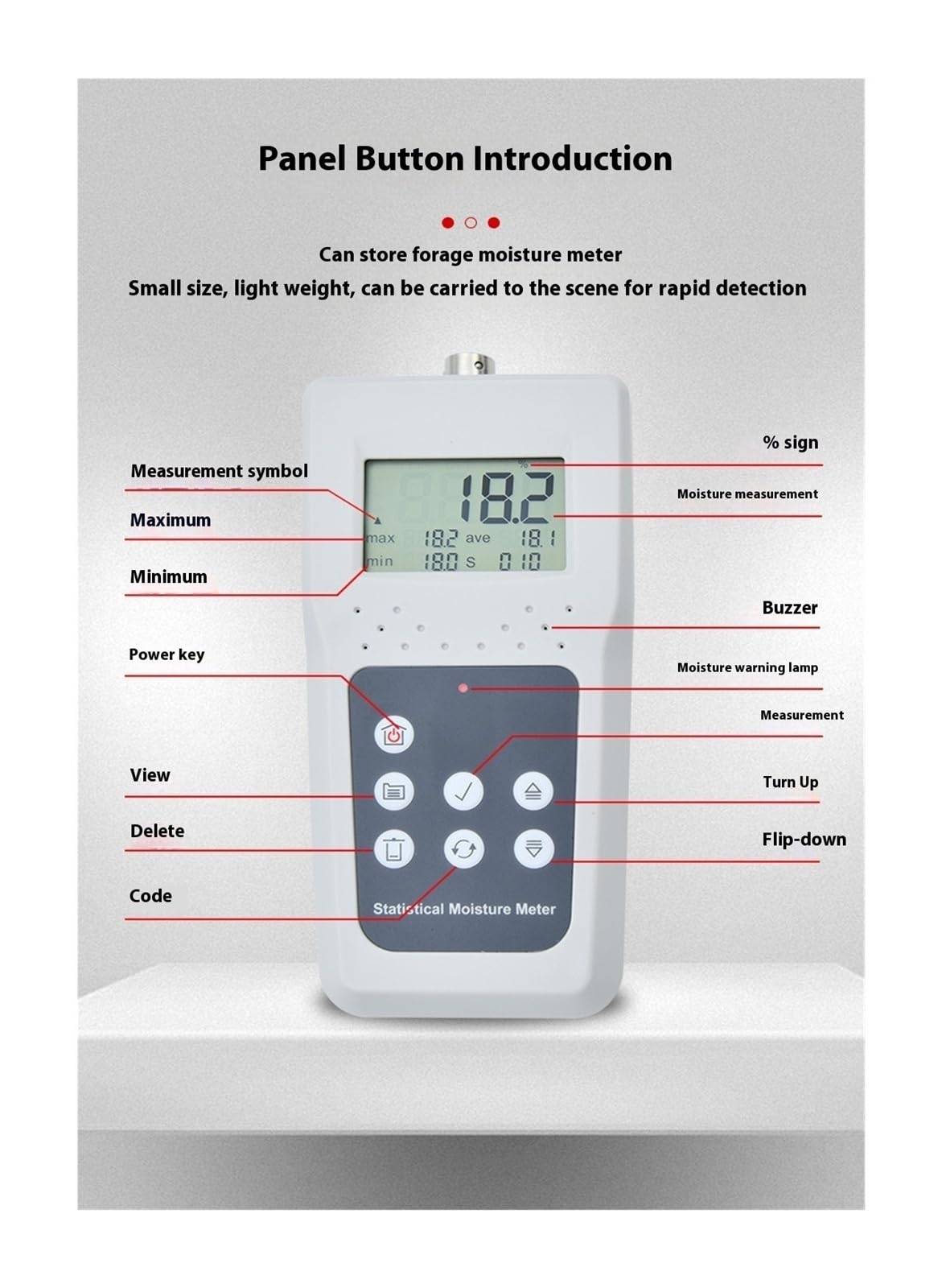 Feuchtigkeitsmesser, Profi Futterfeuchtemessgerät, Strohfeuchtemessgerät, Messbereich 5-82%, Genauigkeit 0,5%