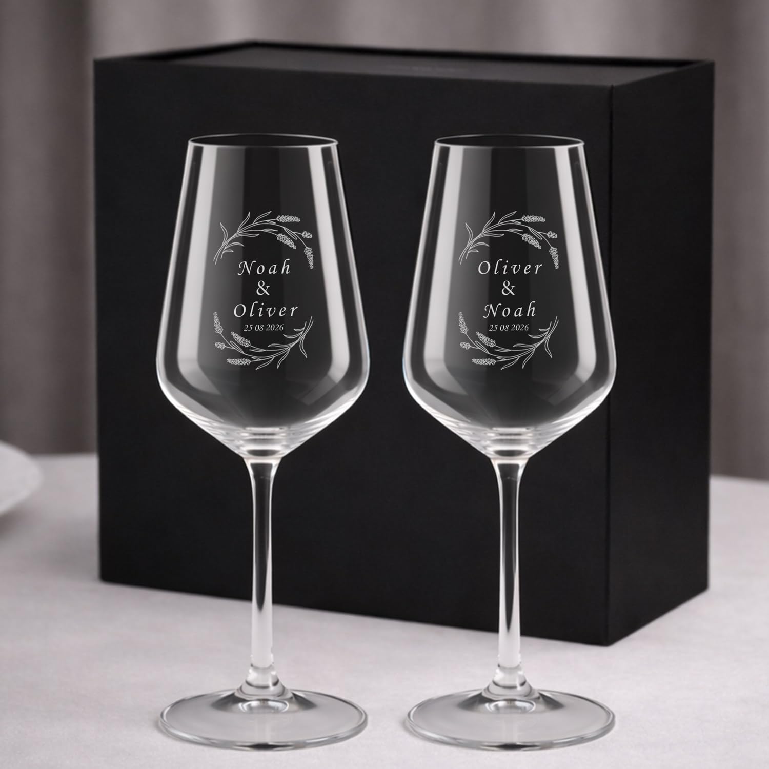 Wanapix | Copas de Vino Personalizadas | Copa de Cristal Grabada para Vino | Con Nombre o Texto | Cristal de Bohemia | Regalo Bodas | Flowers