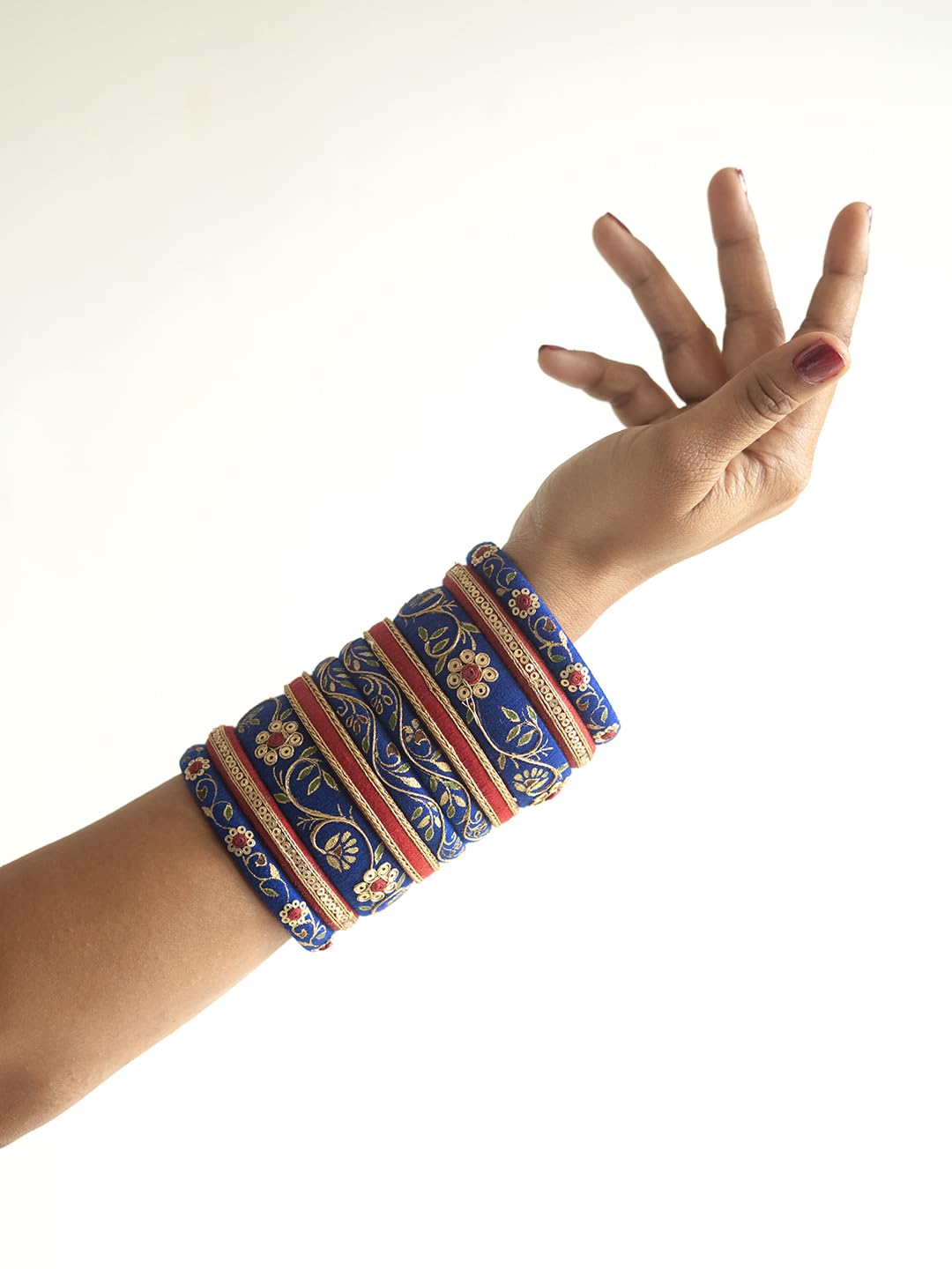 Taasha Craft Avyukta royal blue and red golden hand painted embroidery bangles set for Women & girls Size 2.8 (10 Bangle) 1