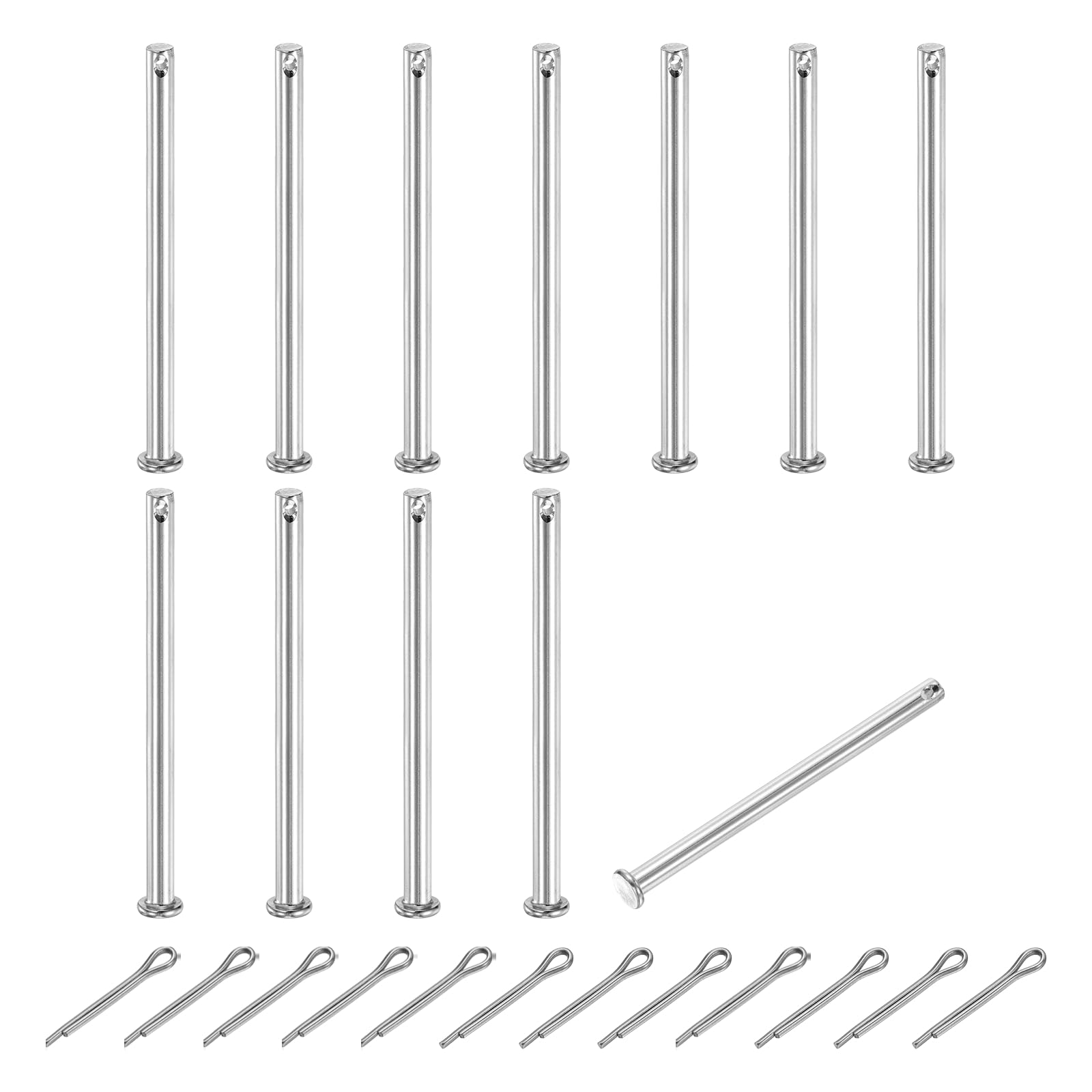sourcing map 12Pcs M6x80mm Clevis Pins, 304 Stainless Steel Single Hole Flat Head Clevis Pin Hairpin Location Pin with Cotter Pins for Trailer Latch Mechanics Repair Furniture Installation