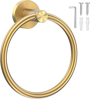 SetSail Towel Holder Screw-in Gold Towel Ring for Bathroom Wall Stainless Steel Hand Towel Holder for Bathroom, Kitchen Drill Hole