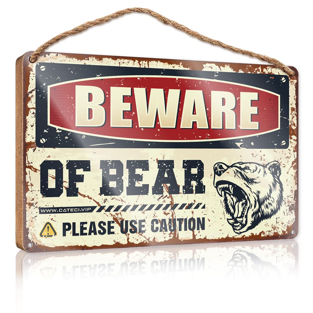 FZFN Bathroom Wall Wood Sign Bear Warning Sign Wooden Sign Funny Bathroom Signs Signs & Plaques(15X28CM)