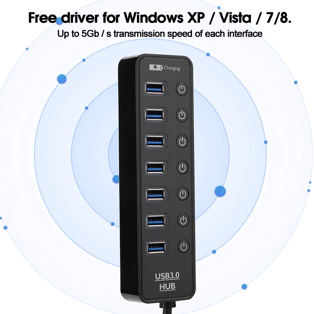 Ejoyous Hub USB Splitter USB con 7 Porte e Switch Individuali, Docking Station 3.0 con Trasferimento a 5 Gbps e Ricarica Intelligente 2A, per Uso Desktop in Ufficio di Laptop