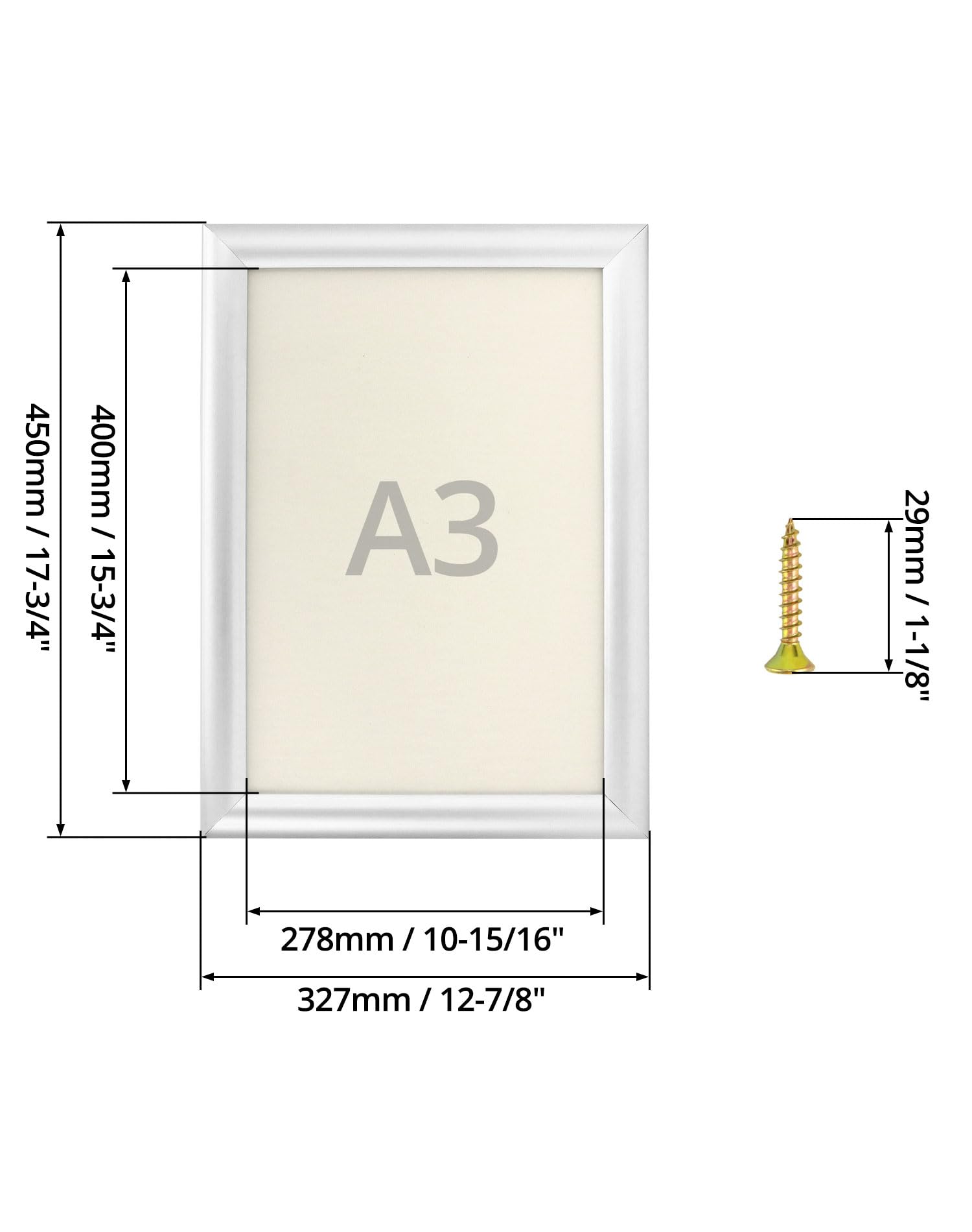 QWORK® 5 Pezzi Cornice a Scatto - A3 (29,7 x 42 cm) - Profilo in Alluminio Anodizzato da 25 mm - per Mostrare Disegni, Certificati, Poster