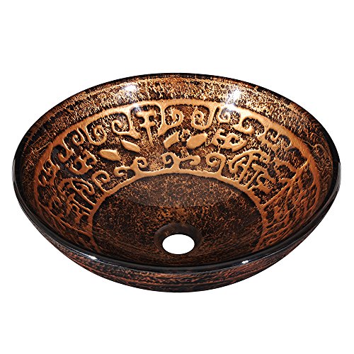 Aquaterior Tempered Glass Round Vessel Sink Antique Totem Pattern Above Counter Bathroom Lavatory Vanity Bowl Basin #TOP2