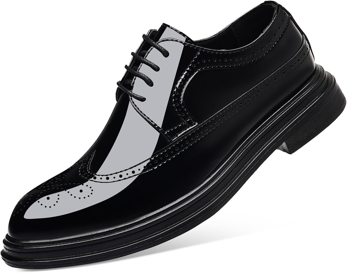 Men’s Dress Shoes Patent Leather Casual Lace Up Business Formal Wingtip Shoes