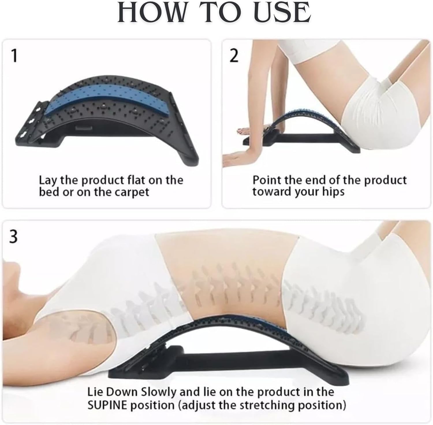 Planche de Soutien Lombaire Ajustable 4 Niveaux, Étireur Lombaire pour Posture Améliorée, Support Ergonomique Bleu
