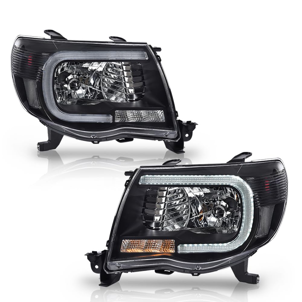 GRAND ORANGE LED Tube Halo Projector Headlights Fit 2005-2011 Toyota Tacoma
