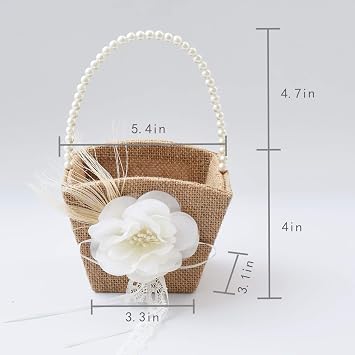 ATAILOVE Flower Girl Basket, Burlap Weddig Flower Basket for Flower Girl