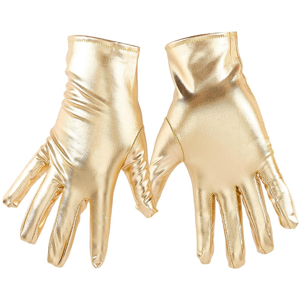 de Scène Gothiques Punk Rock Dorés Métallisés Doigts Entiers pour Hommess D'Opéras de Soirée Princesse Extensibles Moufles en Cuir Brillant pour Femmes Déguisements