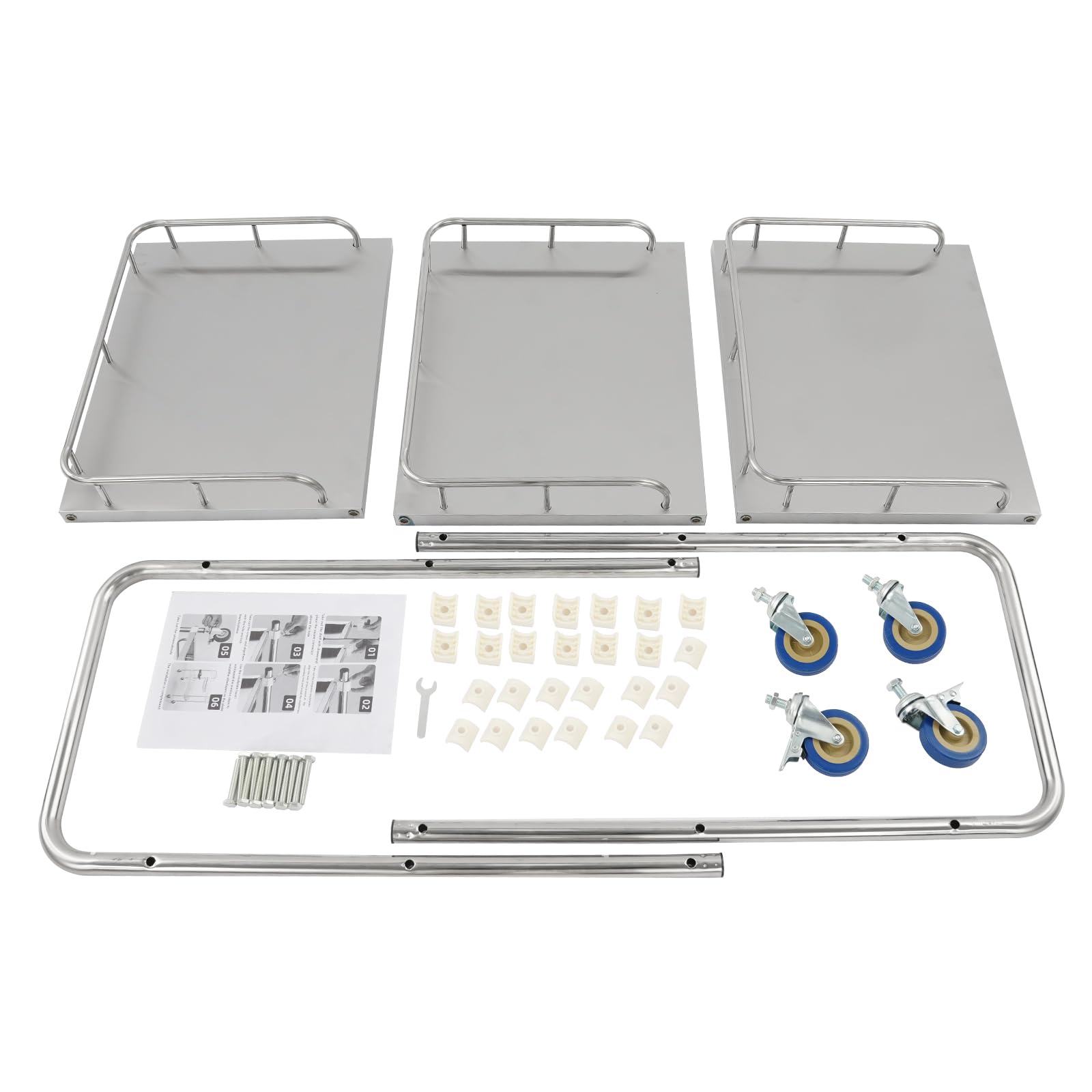 Carro de servicio con ruedas, estante de acero inoxidable, ruedas de 3 niveles, 25 kg
