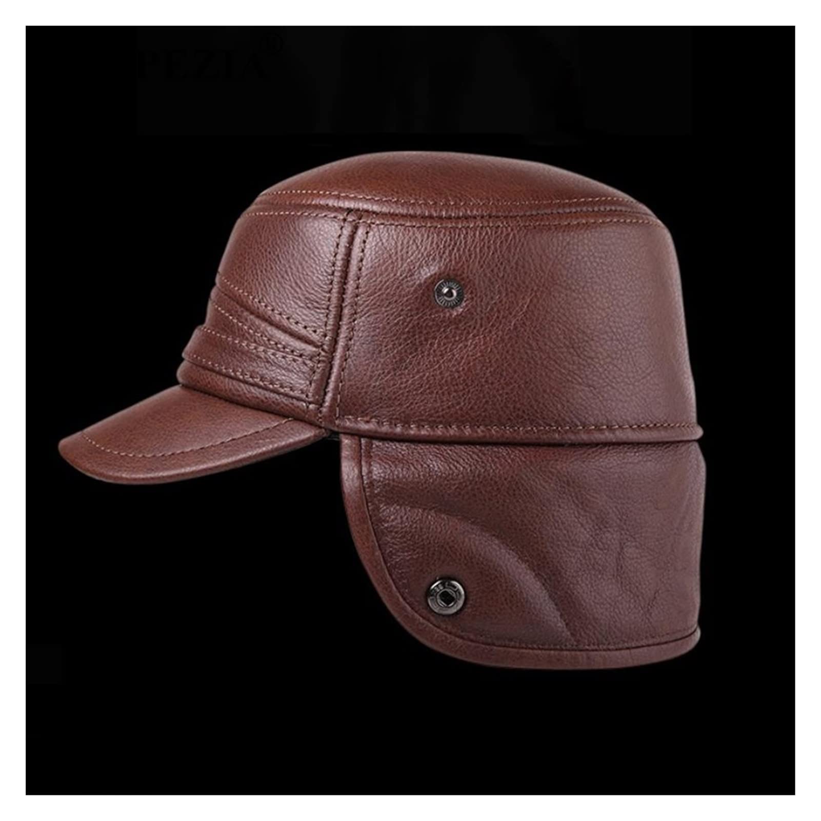 Bombowiec Kapelusze Prawdziwej Skóry Flap Flap Mężczyźni Czarny Ciepły Ushanka F-Ur Hat Male Zimowe Grube Czapki Baseball Vintage