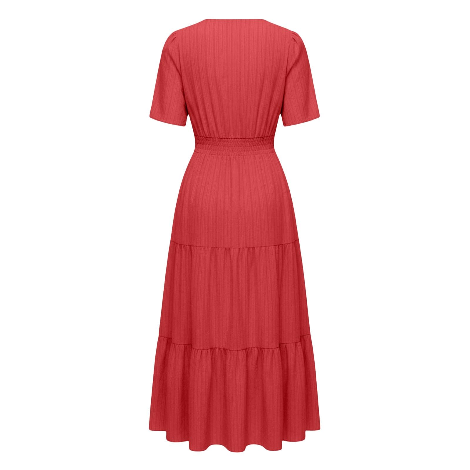 Generisch Elegantes Sommerkleid in großen Größen mit Rüschenausschnitt, Puffärmeln ausgestellten kurzen Ärmeln (RD1, XL)