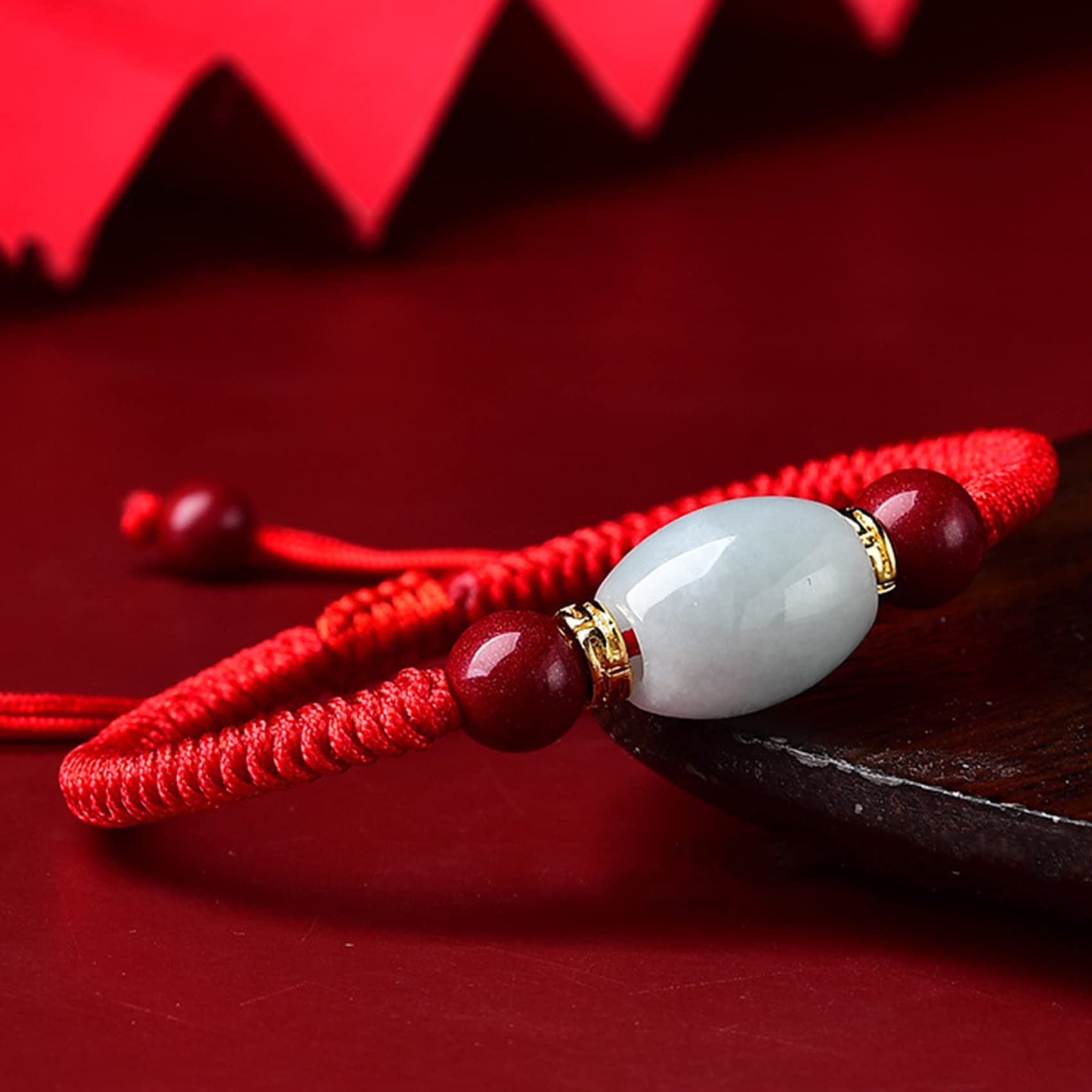 Pulsera de Cristal, Pulsera de Hilo Rojo, Pulsera Cuentas for Amuleto, espaciadoras cinabrio, Piedra talismán Ajustable