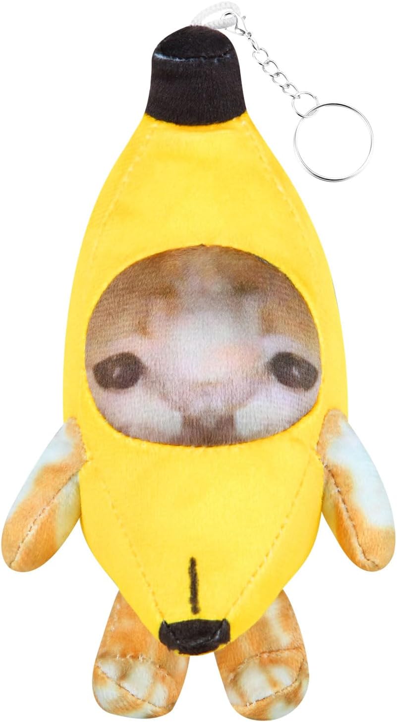 Crying Banana Cat Plush Keychain, Happy Funny Baby Sound Cat Stuffed Animal Ornaments